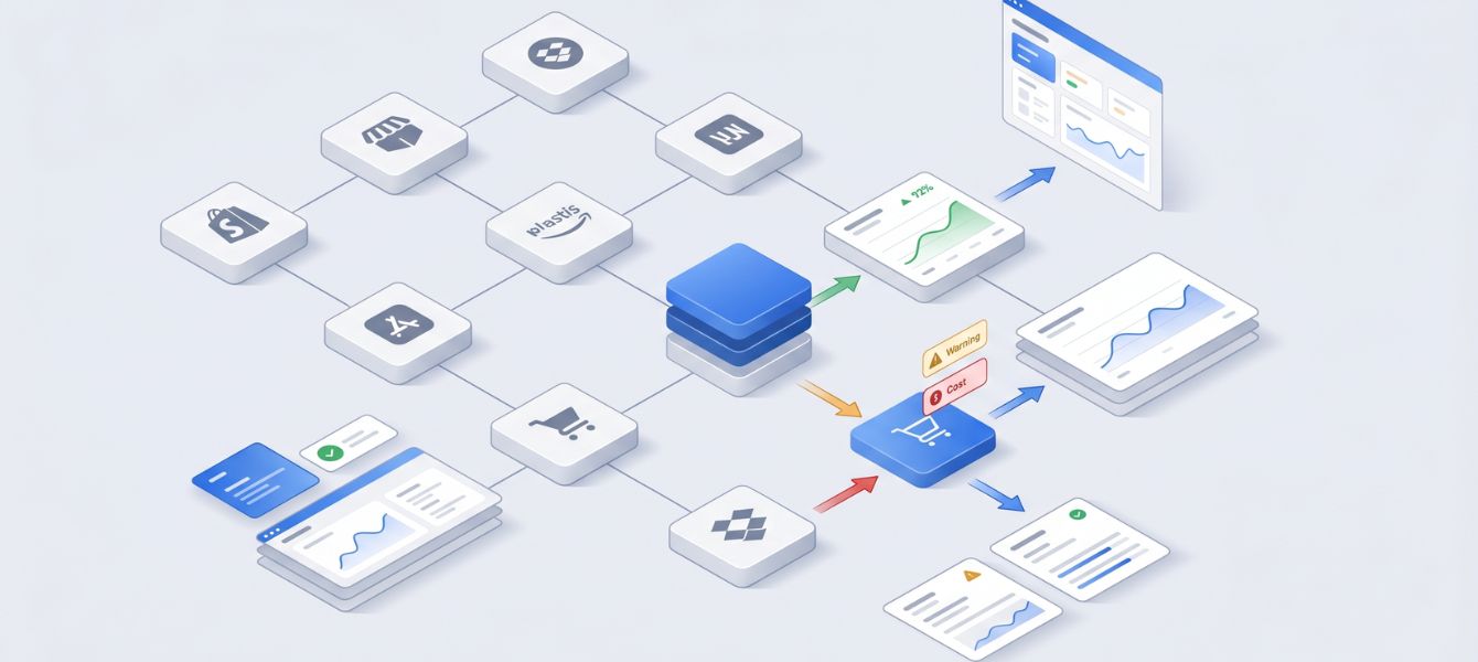 Schema ecosistema marketplace con flussi di dati e integrazione tra piattaforme